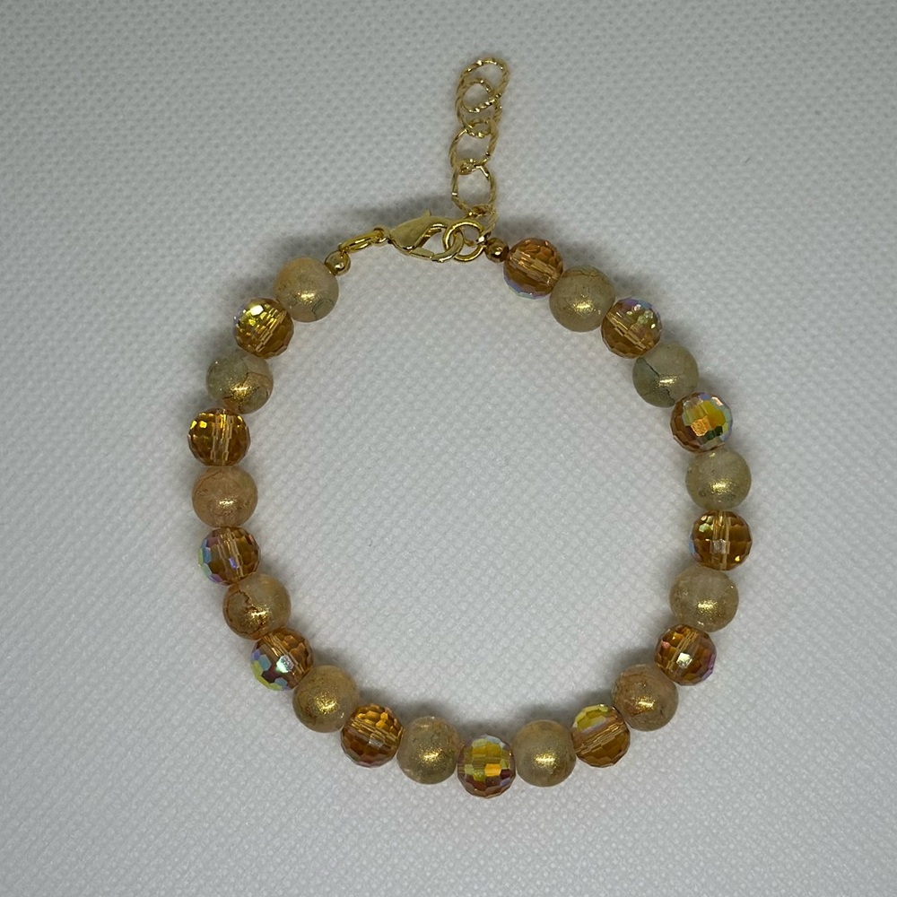 Handmade Gold Wire Bracelet with Gold Foil and Electroplated Beads